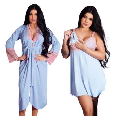 Imagem de Kit de Robe Roupão Longo e Camisola Amamentação Gestante Fácil Acesso 