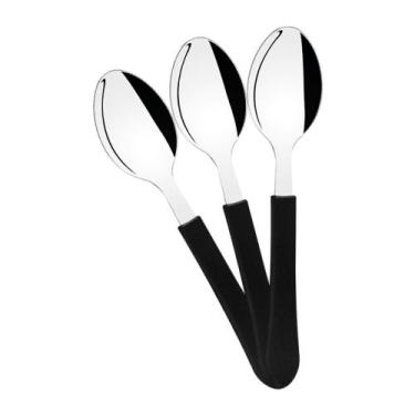 Imagem de KIT - 12 Colheres de Chá Leme Com Lâmina em Aço Inox Cabo Preto CCPBAG