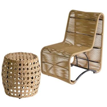 Imagem de Conjunto Suécia com 1 Puff Trama Colmeia Teca Estonado e 1 Poltrona em