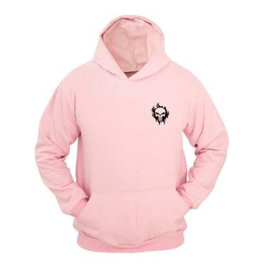 Imagem de Moletom Masculino Canguru Ragor Estampa Caveira Capuz, Rosa, GG