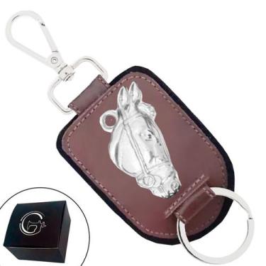 Imagem de Chaveiro de Couro Cavalo Mangalarga Prata com Fecho Premium - Cores Pr