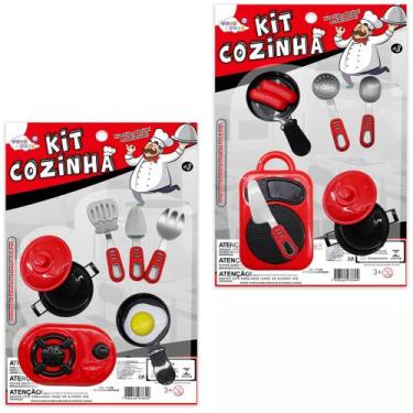 Imagem de Kit cozinha infantil com fogao + frigideira e acessorios 8 pecas - TOY