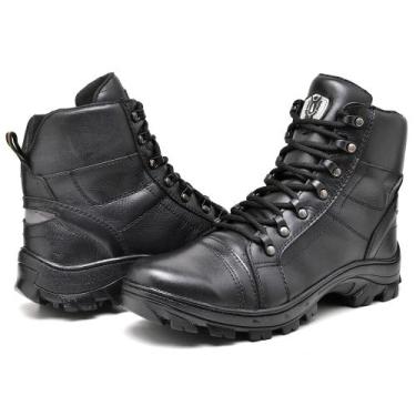 Imagem de Bota Coturno Militar Tática Couro Masculina Cano Baixo Preta Lisa - CM