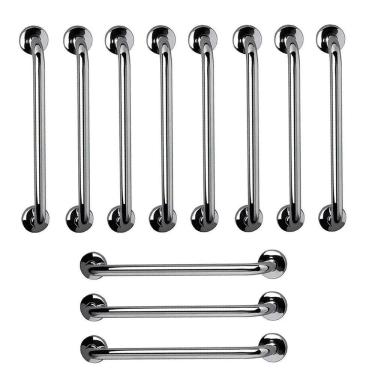 Imagem de Barra de Apoio 60cm Aço Inox Kit 11 Unidades Banheiro Box Suporte Idoso Deficiente Cadeirante Acessibilidade Corrimao Escada Resistente