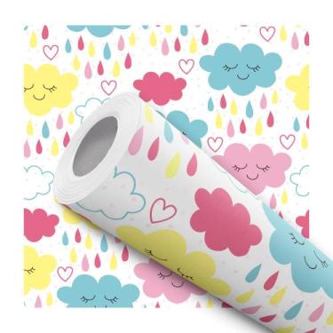 Imagem de Papel De Parede Adesivo Lavável Quarto Bebê Infantil Nuvens Colorida 1