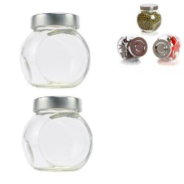 Imagem de 2 Potes Organizador Condimento Vidro com Tampa Cromada 100ml - Equipe 