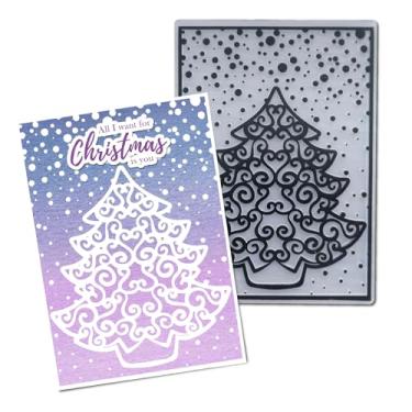 Imagem de Arbuya Pastas de plástico em relevo para árvore de Natal com queda de neve para fazer cartões, pinheiro, inverno, para presente, etiqueta, papel, artesanato, decoração de casa