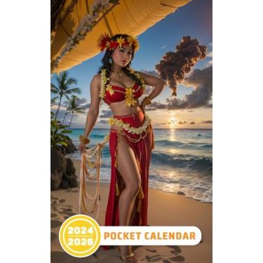 Imagem de Pocket Calendar 2024-2026: Three-Year Monthly Planner for Purse, 36 Months from January 2024 to December 2026 | Hawaiian Hula Dancer | Realistic ... | Beautiful 20s girl | Waikiki Hawaii Luau