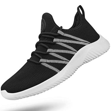 Imagem de Feethit- Tênis de corrida feminino sem cadarço, calçados antiderrapantes para caminhada, tênis leves para academia, tênis respiráveis da moda, preto e branco, tamanho 6,5