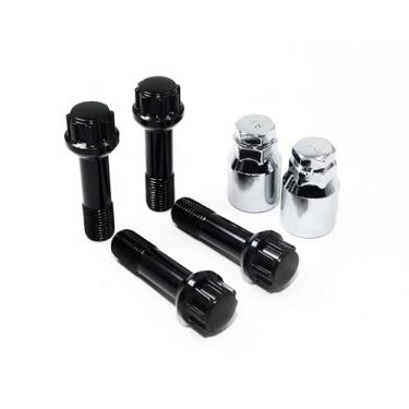 Imagem de Conjunto de 4 Veritek 14 x 1,5 mm 2,75 polegadas comprimento 45 mm haste 17 mm 19 mm chave sextavada OEM preto bola assento trava parafuso de roda para Mercedes Factory Wheels R12 com 2 chaves