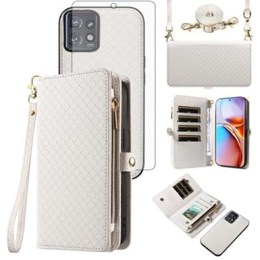 Imagem de Asuwish Capa de celular para Motorola Edge+ Plus 2023/Edge 40 Pro 5G/Moto X40 Carteira com zíper destacável com protetor de tela de vidro temperado alça transversal flip porta-cartões X + mulheres