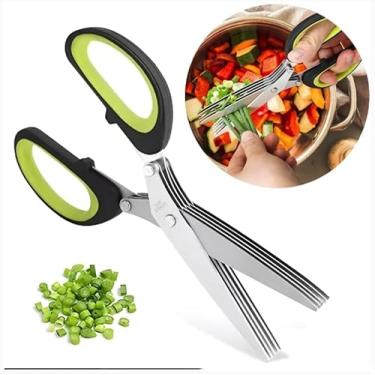 Imagem de Tesoura 5 Lâminas Aço Inox para Temperos e Ervas – Corta Cebolinha, Salsinha, Coentro e Legumes – Cabo Ergonômico, Sortido