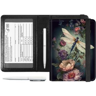 Imagem de Combo de porta-cartões de passaporte e vacina, couro PU com bloqueio de RFID, capa para passaporte para mulheres, capa de couro para carteira de passaporte de viagem com faixa elástica, com caneta,