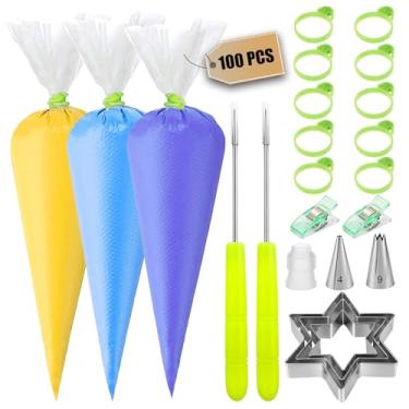 Imagem de Makmeng 214 sacos de confeitar descartáveis Pecies, 200 sacos de confeitar sem azulejos para cobertura de biscoitos de confeiteiro real, kit de suprimentos de decoração de bolos com 10 sacos de