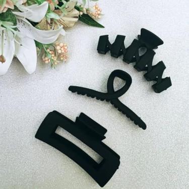 Imagem de Kit 3 pçs Piranha Grande Presilha Prendedor De Cabelo Acessório Luxo Menina Mulher (Preto)