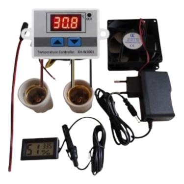 Imagem de Kit Completo Para Aquecimento De Chocadeira Com Termostato Soquetes Cooler e Fonte 12 Volts