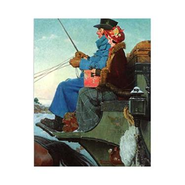 Imagem de JZSDGB Norman Rockwell Prints-Canvas Print Wall Art Famous Painting-'The Christmas Coach'Art Reprodução de arte Cartazes de imagem em tela - para decoração de parede de sala de estar 30 x 40 cm (12 x