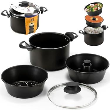 Imagem de Panela 3 em 1 Banho Maria Pudim e Vapor 3,9L Antiaderente Com Tampa de Vidro | Marcolar