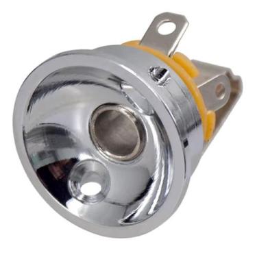 Imagem de Jack Plate Vintage Redondo Cromado Guitarra Telecaster Com Conector P1