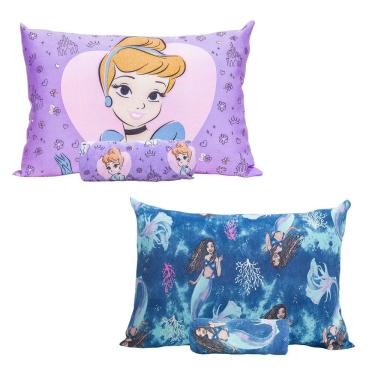 Imagem de Kit 2 Jogo Cama Disney Cinderela Sereia Ariel Algodão Menina