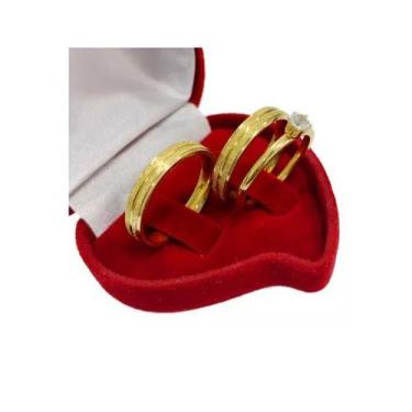 Imagem de Par de Aliança Casamento Noivado 4mm jateada diamantada Banho ouro 18k