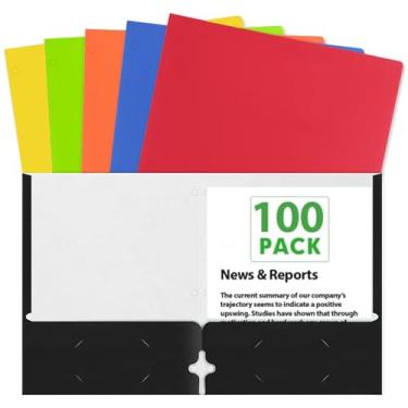 Imagem de Pacote com 100 pastas de papel coloridas a granel com bolsos - Pastas de (100 pastas em 6 cores)