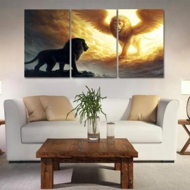 Imagem de Quadros mosaico tigre e leão med. 105x65 ps 2mm adesivo fosco borda in