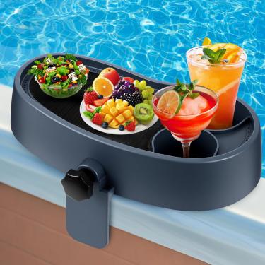 Imagem de Geelin 1 bandeja de mesa de banheira de hidromassagem, bandeja de banheira ajustável acima do solo com 2 suportes de xícara, entre 5 cm a 19 cm, acessórios de banheira de hidromassagem antiderrapante