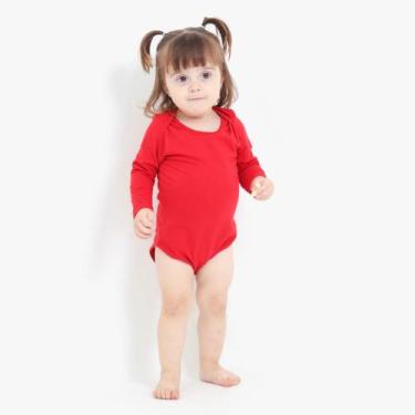 Imagem de Body Infantil Manga Longa Bebê Algodão Unissex - TechMalhas, Vermelho,