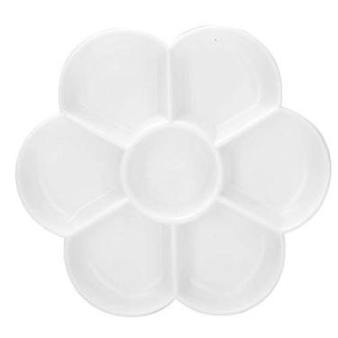 Imagem de Paleta Em Forma de Ameixa de 7 Buracos para óleo, Aquarela, Guache, Pintura Acrílica - Portátil e Fácil de Limpar, Tamanho Médio, Plástico - Branco (Branco)