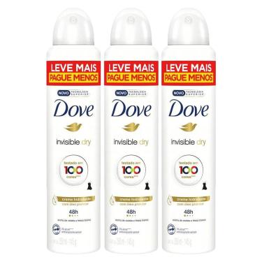 Imagem de Kit com 3 Desodorantes Antitranspirantes Aerosol Dove Women Invisible Dry 250ml