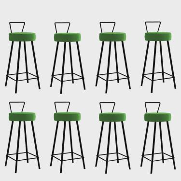 Imagem de Kit 08 Banqueta Alta Com Encosto Tais Eiffel Cozinha Bar Bistrô Ferro Preto Sintético Verde - Ahz Móveis