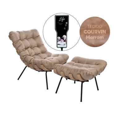 Imagem de Poltrona Costela Massageadora e Puff Luxo Courino Marrom