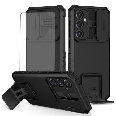 Imagem de Asuwish Capa de telefone para Samsung Galaxy S24 FE 5G com protetor de tela de vidro temperado e capa de câmera deslizante com suporte suporte à prova de choque macio acessórios de celular fino S 24