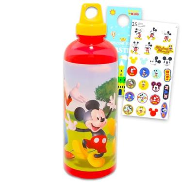 Imagem de Disney Conjunto de garrafa de água reutilizável Mickey Mouse – Pacote com garrafa de água de plástico de 850 g com tampa giratória para casa, escola, esportes, mais adesivos, mais recipientes