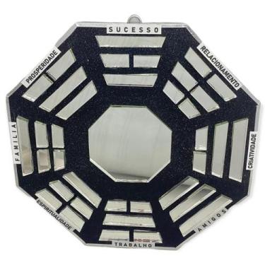 Imagem de Baguá Feng Shui de Vidro Espelhado Preto Octogonal 16 cm - Lua Mistica