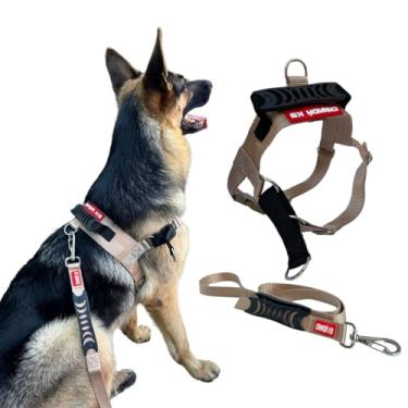 Imagem de Coleira Peitoral Anti-puxão com Guia para Cães Fortes - Tamanho G (bege)