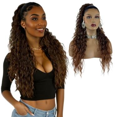 Imagem de Rabo de Cavalo Cacheado Longo | Aplique e Extensão de Cabelo Bio Fibra Premium Modelo Jacy Ser Mulher 70cm | Acessórios de Cabelo Leve e Confortável (Degradê Castanho/Loiro Escuro)