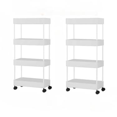 Imagem de Armário Carrinho Organizador Multiuso Com 4 Camadas Com Rodinhas Cozinha Banheiro Quarto Lavanderia(BRANCO*2unidades)