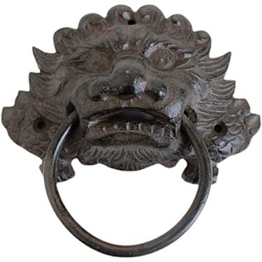 Imagem de Maçaneta de porta de correr de celeiro, aldeia de porta de ferro fundido, maçaneta de porta montada na parede/porta para decoração de entrada de jardim, pátio, garagem, artesanato clássico, cabeça