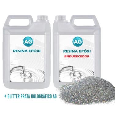 Imagem de Resina Epóxi 1KG + Glitter Prata Holografico AG - Resinas ag