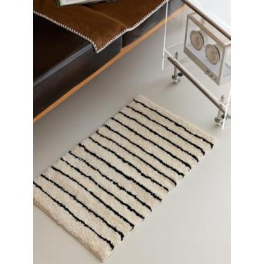 Imagem de WENSHUO Tapete clássico listrado preto e branco, tapete antiderrapante de microfibra absorvente, parte inferior antiderrapante TPR, (75 cm C × 45 cm L)