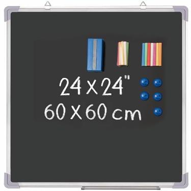 Imagem de Conjunto de quadro-negro – quadro preto 76,2 x 50,8 cm com 1 apagador magnético de giz, 14 palitos de giz (7 cores) e 2 ímãs – quadro negro para pendurar mensagem grande com moldura resistente para parede, escritório, estudo e escola