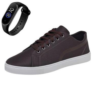 Imagem de Tênis Casual Masculino Sola Reta Com Cadarço + Relógio - Gmm Shoes, Ma