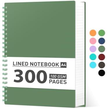 Imagem de AHGXG Caderno espiral com pauta universitária - caderno espiral 21,5 x 28 cm grande A4, diário forrado com 300 páginas, papel grosso de 100 GSM, capa dura de plástico, para mulheres e homens, escritório, escola, trabalho de escrita, verde