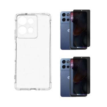 Imagem de Kit Para Moto G75 Capa Anti Impacto Case + 2x Película Privacidade 3D 