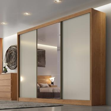 Imagem de Guarda Roupa Casal em MDF com Espelho 3 Portas de Correr Sonetto Novo Horizonte - Cumaru 25/Fendi Fosco