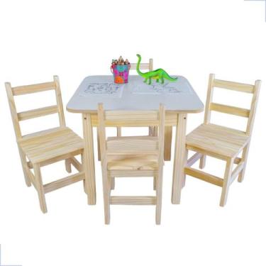 Imagem de Conjunto Mesa Infantil Com 4 Cadeiras Kit Mesinha Educativa Madeira Es