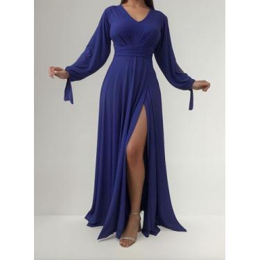 Imagem de Vestido Longo Festa Madrinha Manga Aberta Com Fenda E Decote - Casual 