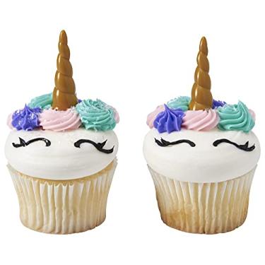 Imagem de DecoPac 23838 Decops - Topos de bolo e cupcake de chifre unicórnio para aniversários e festas, 3/PKG, dourado